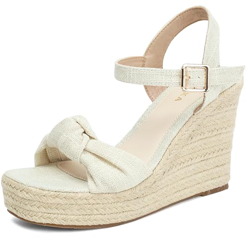 MASIKA Women's Wedge Sandals with Hemp Braided Heels