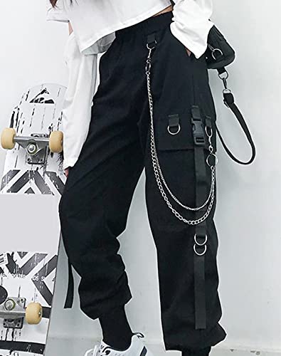 Kisswow Women's Cargo Jogger Pants Baggy Cargo Pants with Chain2