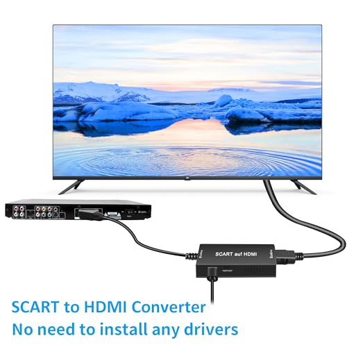 uhddadi Scart auf HDMI Konverter, Scart auf HDMI Adapter Video Audio Wandler HD 1080P mit HDMI Kabel, für HDTV STB VHS Xbox PS3 Sky DVD Blu-ray usw, schwarz