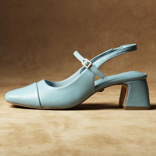 Image of Theater Women Twiggy Mary Jane Block Heel Sandals with Square Toe and Adjustable Buckle Slingback | Cushioned Comfort for Office & Formal Wear