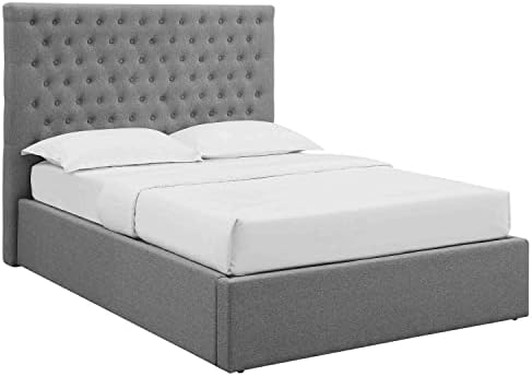 FWStyle Double Ottoman Bedframe Lift Up Under Bed Storage Gas Assisted Grey Wool