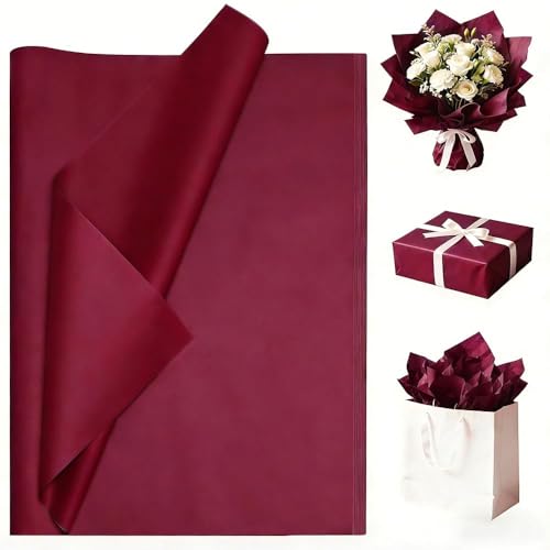 Luckonway 40 Sheets 20x20 Inches Burgundy Tissue Paper for Gift Bags Bulk Gift Wrapping Paper for Christmas Weddings Parties & Art Crafts (Burgundy)