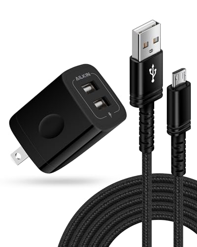 Micro USB Charger, Dual USB Port Wall Block with 6FT Android Fast Charging Cable for Kindle Fire HD 10 8 7 Kids Edition Tablet Paperwhite E-Reader, Samsung J8 J7 Pro S6 S7, Droid Cord AC Power Adapter