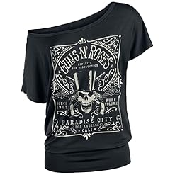 Guns N’ Roses Étiquette Paradise City Femme T-Shirt Manches Courtes Noir Large - Les Beatles, Paul McCartney, John Lennon, RIngo Starr, George Harrison