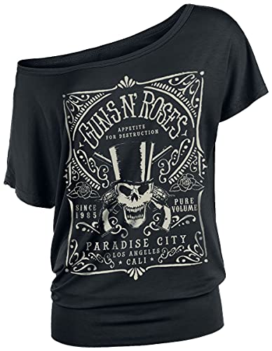 Guns N’ Roses Étiquette Paradise City Femme T-Shirt Manches Courtes Noir Large - Les Beatles, Paul McCartney, John Lennon, RIngo Starr, George Harrison Guns N' Roses Étiquette Paradise City Femme T-Shirt Manches Courtes Noir Large
