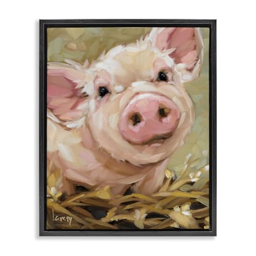 Happy Pig Farmhouse Portrait, 25 x 31 Inch Canvas in Floater Frame