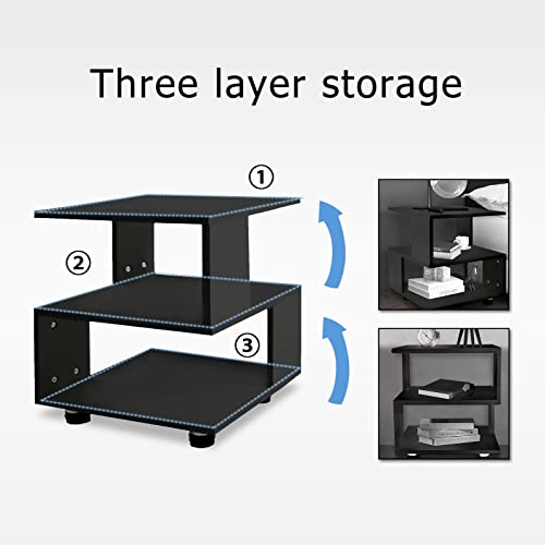 Masaka B&W - Magic Cube Black Nightstands, Modern Fashion Style - 2 Tier Rectangular Hollow Design Nightstands, Irregular Nightstand Table, Black #TOP6