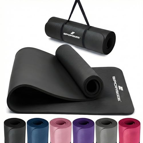 Sporsize Pilates & Yoga Matı 10 mm Kalınlık – Kaymaz NBR Köpük, Ekstra Konforlu Minder, Taşıma Askısı Dahil – 183×61 cm Siyah