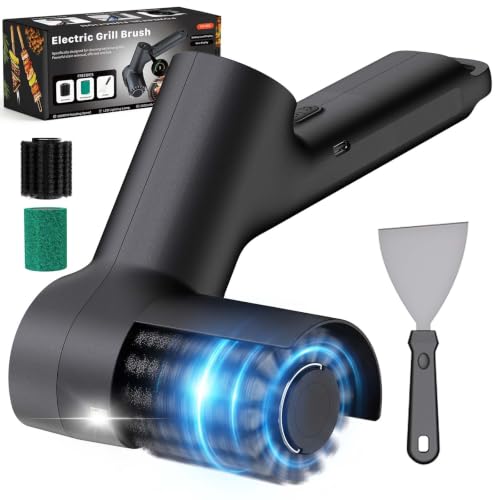 Image of Electric Grill Brush, Cordless BBQ Grill Cleaner with LED Light & Scraper | 3-Speed Adjustable, Quiet 55-75dB, Waterproof with Digital Display for Outdoor Grilling & Courtyard