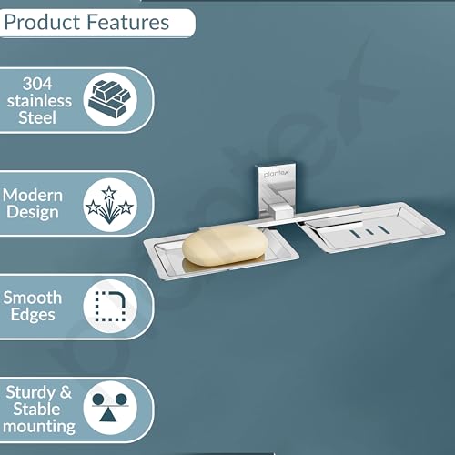 Image of Plantex 304 Grade Stainless Steel Double Soap Dish Stand for Bathroom & Kitchen /Soap Dish /Bathroom Accessories - Iris (Chrome)