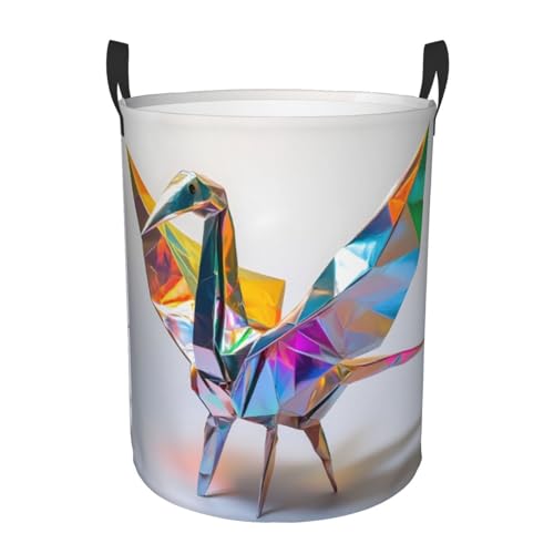 Cesta de lavandería redonda de una sola capa con grúa colorida, cesta de almacenamiento portátil, cesta de almacenamiento de ropa de dormitorio con asa