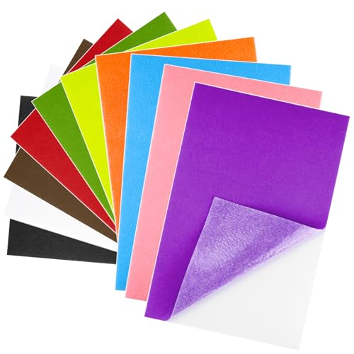 BOUBONI Lot de 10 feuilles de feutrine autocollantes multicolores pour loisirs créatifs, loisirs créatifs, décoration d'intérieur (20 x 30 cm)