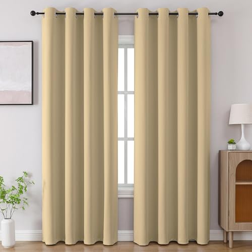 CUCRAF Beige Blackout Curtains 84 inch Length 2 Panels Set, Room Darkening Drapes for Living Room...