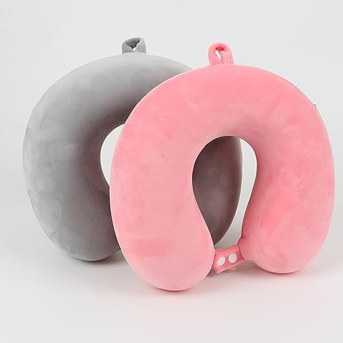 Image of Pure Memory Foam Travel Pillow Set for Adults - Comfortable & Removable Machine Washable Cover, Neck Support Pillow Airplane Travel Kit with Eye Mask for Portable Plane Accessories - Peach Pink