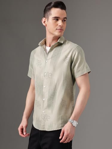 Image of Majestic Man Men's Slim Fit Pure Cotton Printed Casual Shirt - Short Sleeve | Premium Breathable Fabric | Modern Geometric Design