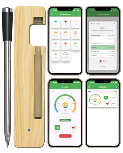 Grill Sync Digital Meat Thermometer Digital Wireless Dual Sensor Bluetooth BBQ Thermometer for Grill, Cooking Smoking, Oven Waterproof Meat Probe with USB-C Charging Case, App-Controlled, 165FT Range