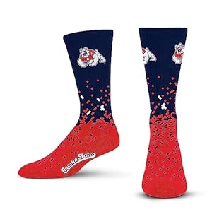 For Bare Feet NCAA FRESNO STATE BULLDOGS Spray Zone Crew Sock Team Color Large