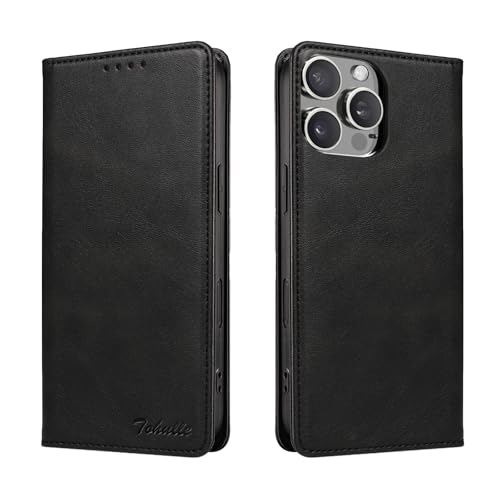 TOHULLE Case for iPhone 16 Pro Max, Premium PU Leather Wallet Case with Card Holder Kickstand Built-in Magnetic Closure Flip Folio Phone Cover for iPhone 16 Pro Max - Black