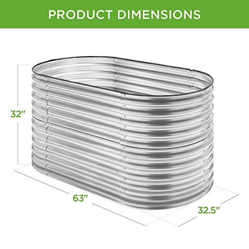 Best Choice Products 63In Oval Metal Raised Garden Bed, Customizable Outdoor Deep Root Backyard Planter, Stackable Design For Gardening, Vegetables, Flowers, Herbs W/ 275 Gallon Capacity - Silver #TOP6