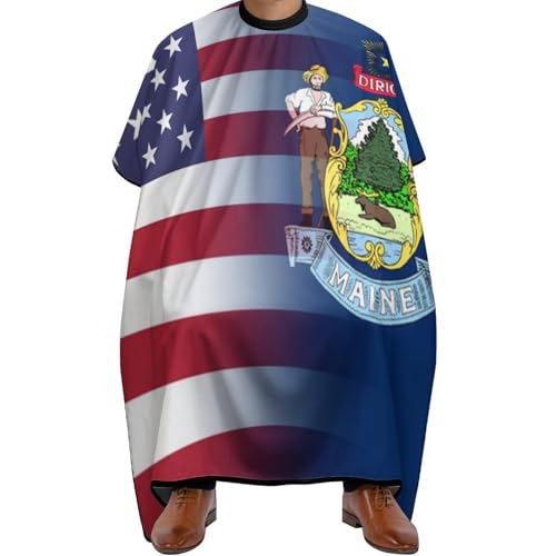 Image of U.S.A Maine State Flag Barber Cape Apron Waterproof Styling Hair Cutting Capes with Adjustable Closure
