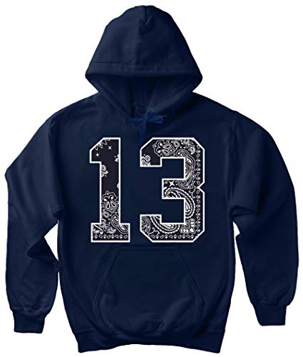 Navy Blue Bandana 13 Hoodie South Side Cholo Lowrider LA Crip Hooded Sweatshirt - Navy Blue - XXXX-Large
