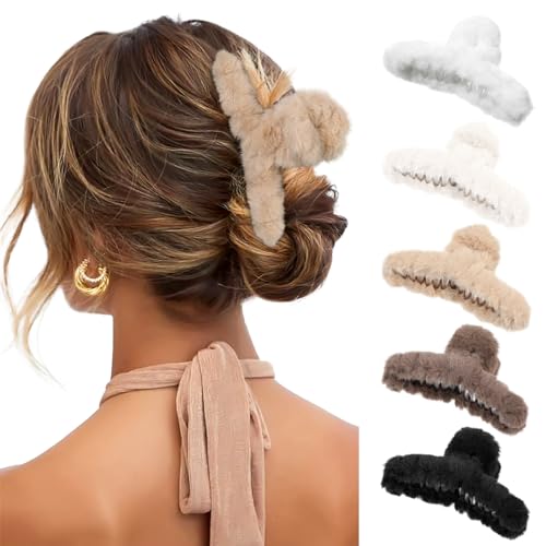 Pinzas de pelo grandes antideslizantes para evitar caidas en pelo grueso de felpa beige