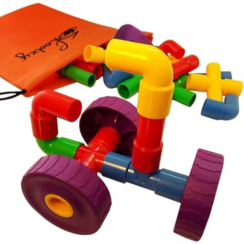 Skoolzy STEM Learning Pipe Tube 29 Piece Toys_and_Games Set, Educational Construction Building Blocks for ADHD & Autism for Baby, Kid Includes Wheels Pipes Joints and eBook Cover