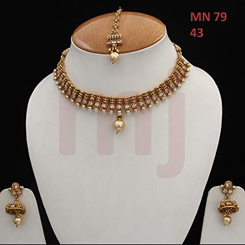 Buy CaratYogi Dazzling Necklace Set with Maangtika Earrings 18K Gold