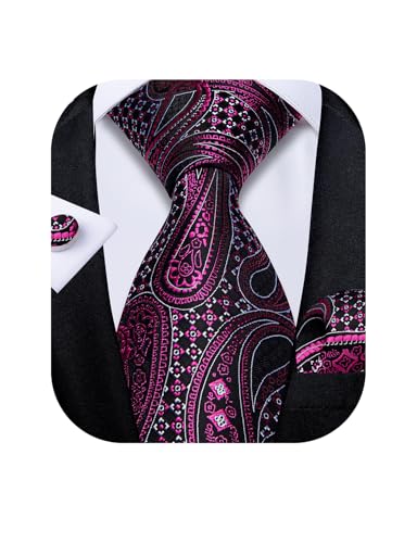Image of DiBanGu Mens Paisley Tie Set Silk Woven Jacquard Necktie and Pocket Square Cufflinks Gift Set for Wedding Bussiness