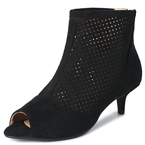 KISSASA Womens Peep Toe Low Kitten Heel Booties Zip Up Summer Ankle Boots Sandals