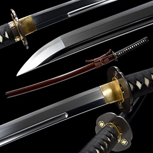 MATSUGOTO Hand Forged Japanese Samurai Katana Sword Battle Ready Clay Tempered L6 Steel Suguha Hamon Blade Full Tang Razor Sharp
