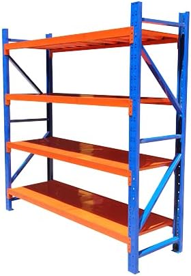 kitson 4 Layer Middle Duty Racking System Shelves With 300kg Loading Capacity Blue And Orange Powder coated Clip lock Without Screw System