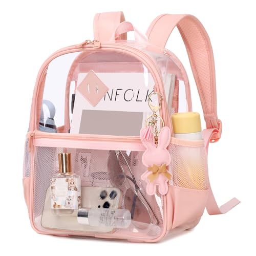 Image of MUSEVOS Clear Backpack for Stadium Events Approved 12x6x12, Thick TPU Mini Clear Bag with Front Pocket for Concert Sport Events Work Travel, Pink