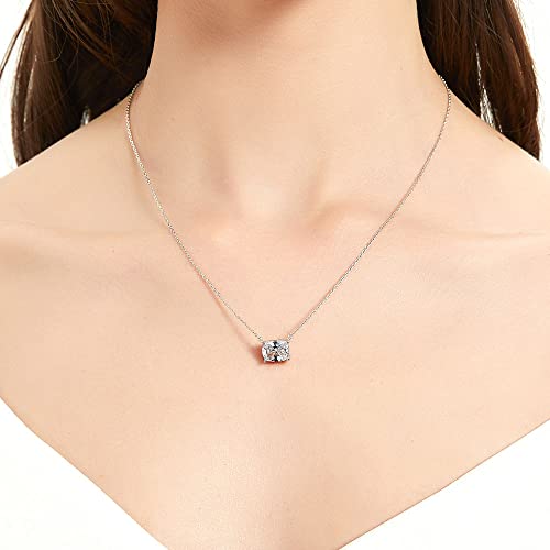BERRICLE Sterling Silver Solitaire East-West Pendant Necklace for Women, Cubic Zirconia CZ - Emerald, Radiant Cut3