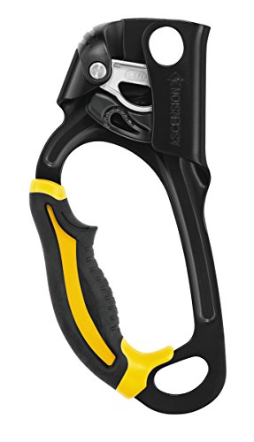 PETZL Ascension Ascender - Ergonomic Handled Rope Ascender for Climbing and Rigging - Black/Yellow - Left