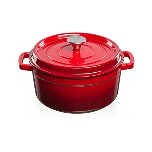 GRAND FEUDutch Oven Cast Iron Cooking Pot With Lid I Red / 4.7 L / 26 cm I Casserole Dish I Grandfeu Enamelled