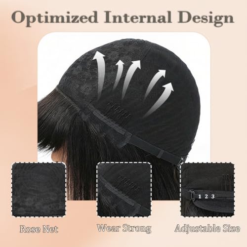 Image of Farblick Ginger Bob Wig Human Hair With Bangs Wear and go Glueless Wig Human Hair 12inch Straight Wig 180% Density Ginger wig with bangs for Women