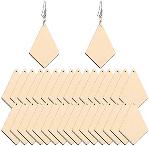 TOYANDONA 50pcs Unfinished Wood Earrings Natural Wood Pendants Blanks Drop Dangle Earrings Teardrop Wooden Earring for Jewelry DIY Craft Making Supplies