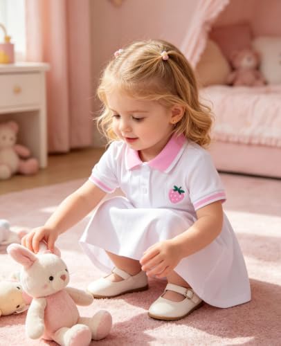 Move Dance Little Girls Dress 4T 5T White Strawberry Polo Casual Outfit - image 3