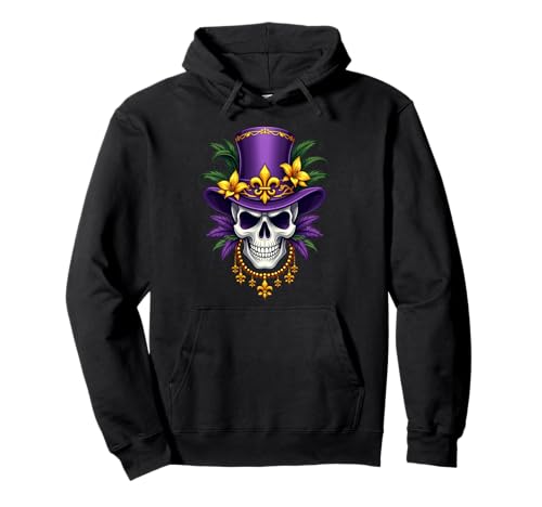 Carnival New Orleans Trip Uomo Donna Sugar Skull Mardi Gras Felpa con Cappuccio