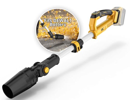 Leaf Blower Cordless for DEWALT 20V Max Battery, 31000RPM Brushless Motor, 650CFM / 280MPH, 60° Adjustable Head, Telescopic Pole & 3-Speed Electric Blowers for Lawn Care, Wet Leaves, Snow Removal