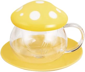 Glass Teacup Mushroom Shape Coffee Mug Teacup Saucer Set with Filter Cup