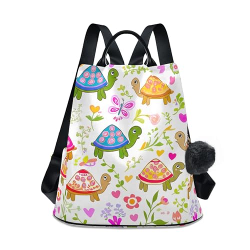 Sac à dos antivol femme original imprimé tortue de dessin animé tendance avec pompon