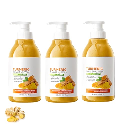 Duschgel with Bio Kurkuma, Natürliches Körperpeeling & Flüssigseife für Hautberuhigung, Tiefenreinigung für Körper und Gesicht, mit Vitamin C Peeling Duschgel für Männer Frauen (3pc, 1560g)