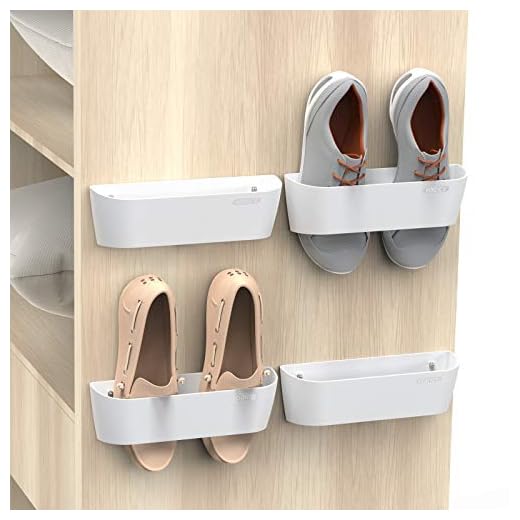Yocice Wall Mounted Shoes Rack 4Pack with Sticky Hanging Strips, Plastic Shoes Holder Storage Organizer,Door Shoe Hangers (SM03-White-4)