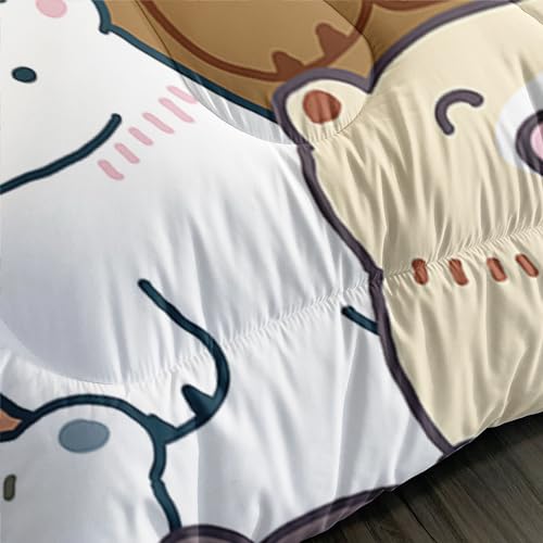 Image of AILONEN Cartoon Bear Comforter Set Queen Size, Kawaii White Polar Bears Bedding Set for Kids Girls Boys,Bear Animal Printed Bed in a Bag,3 PCS Included 1 Comforter 2 Pillowcases for All Season