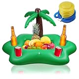 Inflatable Floating Drink Holder for Pool, 4 Holes Floating Cabana Bar Pool Drink Floats Water Food Tray for Adults Beach Hot Tub Swimming Party Hold Fruit Beverage Snack with Air Pump