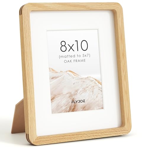 Image of 8x10 Picture Frame, USA-Sourced Natural Oak Wood Photo Collage Frame with HD Tempered Glass, 8 x 10 Wooden Frame Matted to 5x7, Gallery Wall Frames for Art, Wall or Tabletop Display