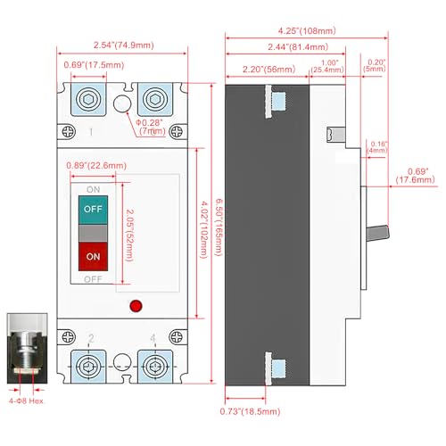 Heschen DC-Leistungsschalter MCCB, HSM1PV-250, 2-polig, DC550V 200A, Photovoltaik-Leistungsschalter, für PV-Solaranlage Solarmodule Netzsystem