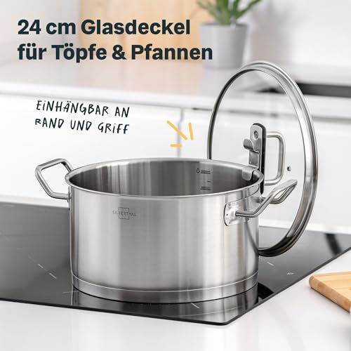 Topfdeckel Silberthal 24 cm aus Glas mit Dampfloch und Edelstahlgriff